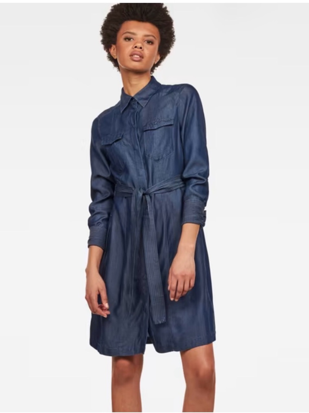 G-Star RAW Dark Wash Denim Shirt Dress Belted Cotton Midi Dress Size M